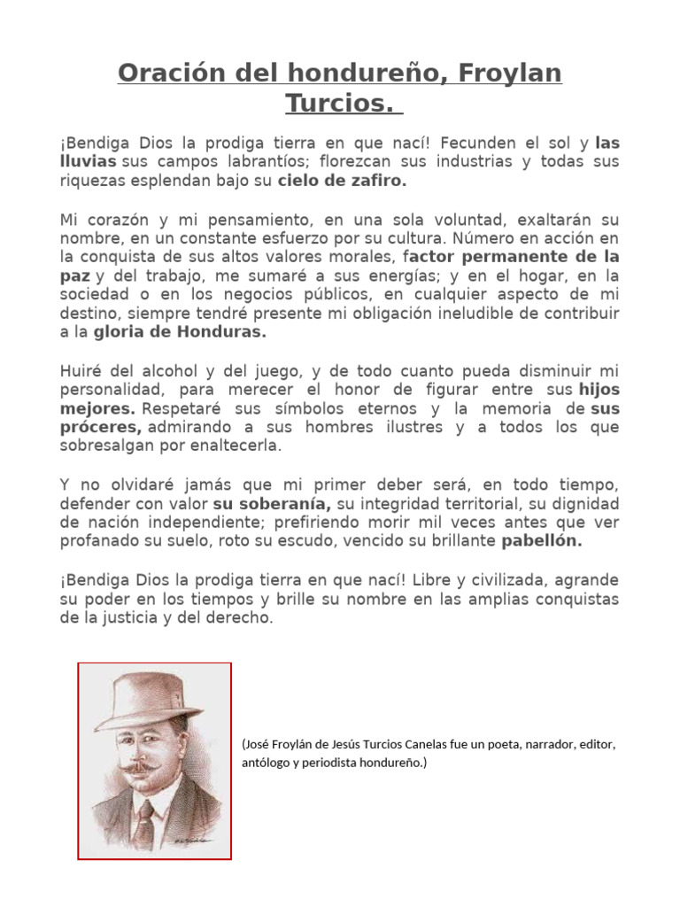 Oración del Hondureño de Froylan Turcios | PDF