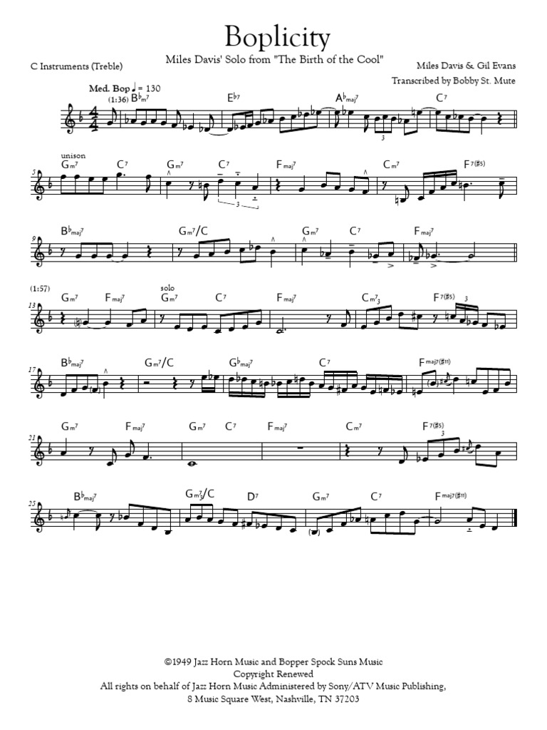 Boplicity+ +C+Instruments+ (Treble) | PDF