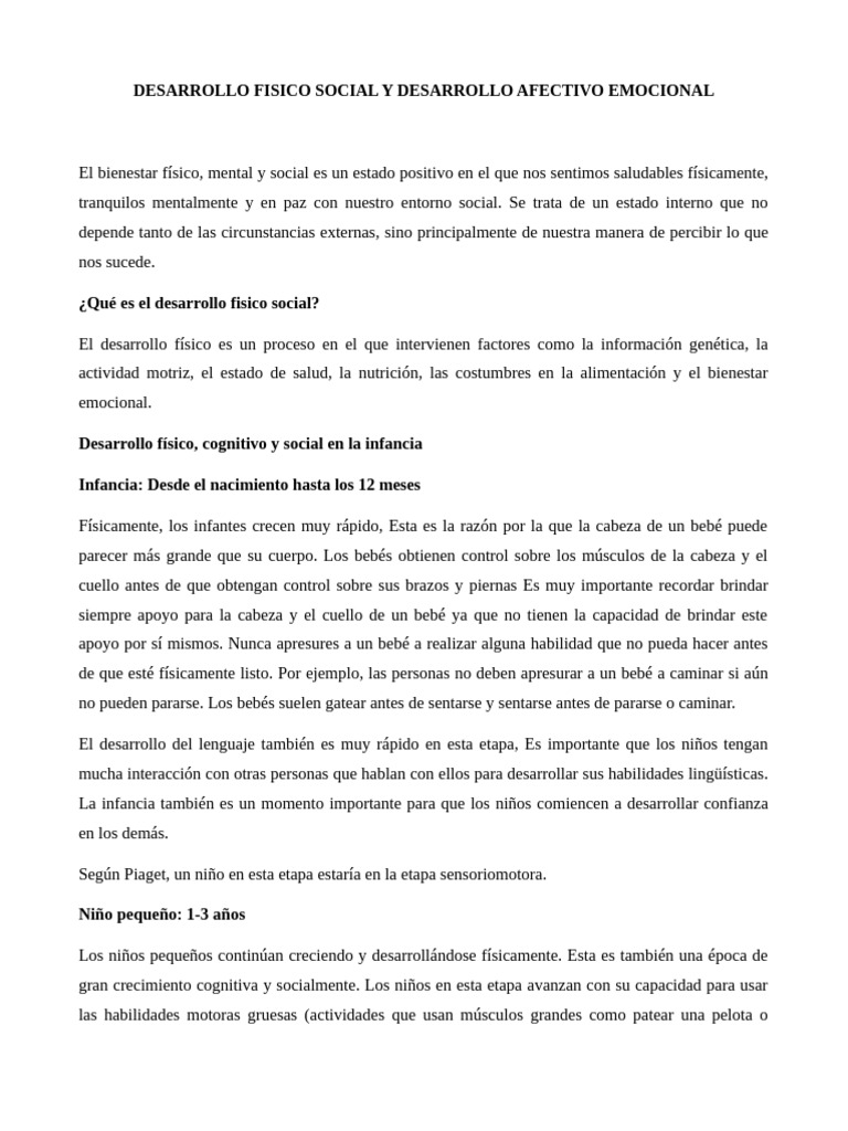 Desarrollo Fisico Social y Emocional | PDF | Teoría de apego | Las ...