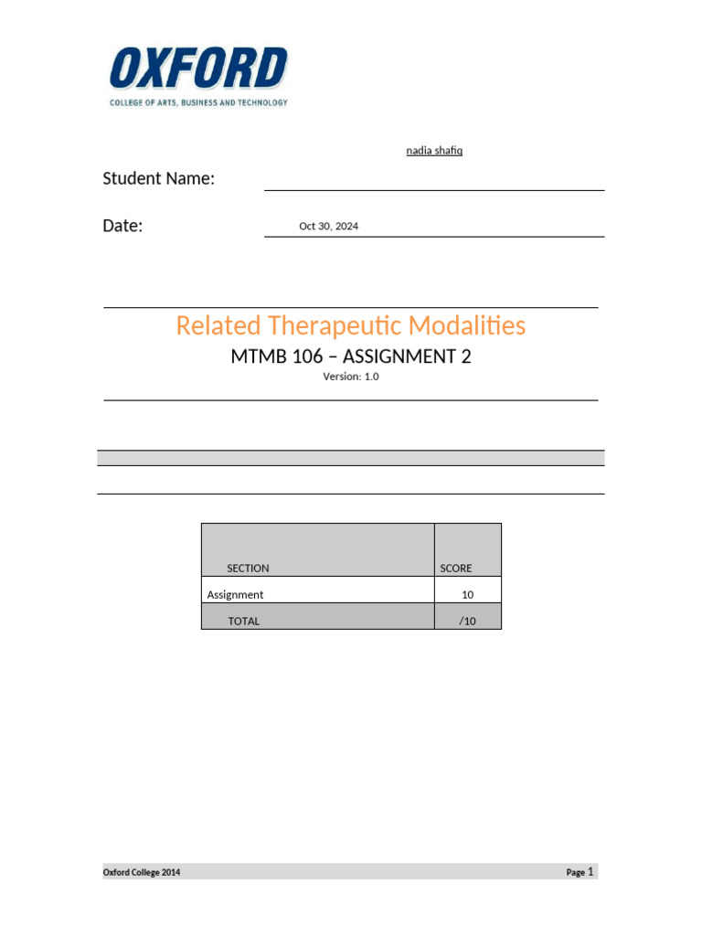 MTMB-106, Assignment 2 | PDF | Self-Improvement | Wellness
