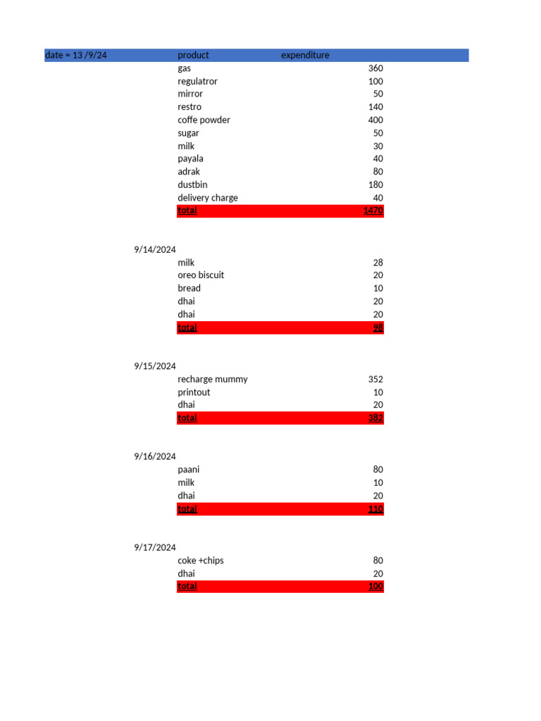 Daily Expenditure Book | PDF