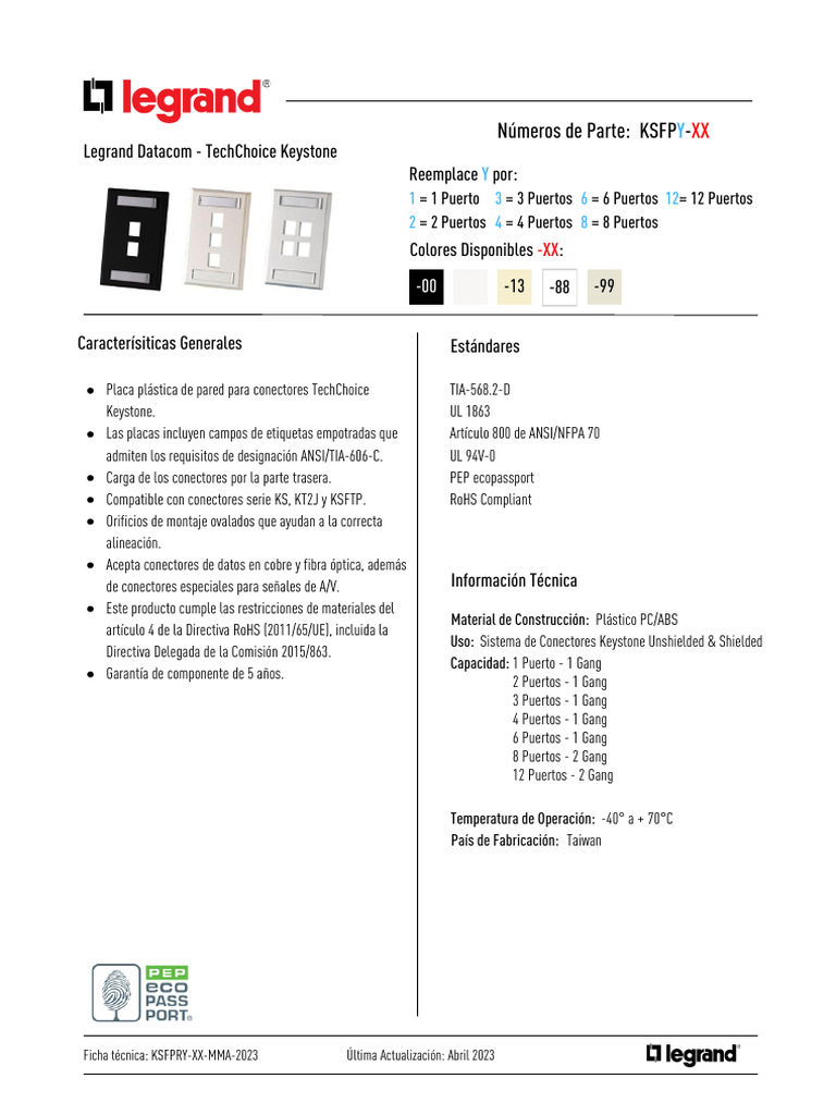 Placas Keystone TechChoice Legrand | PDF | Conector eléctrico | Electrónica