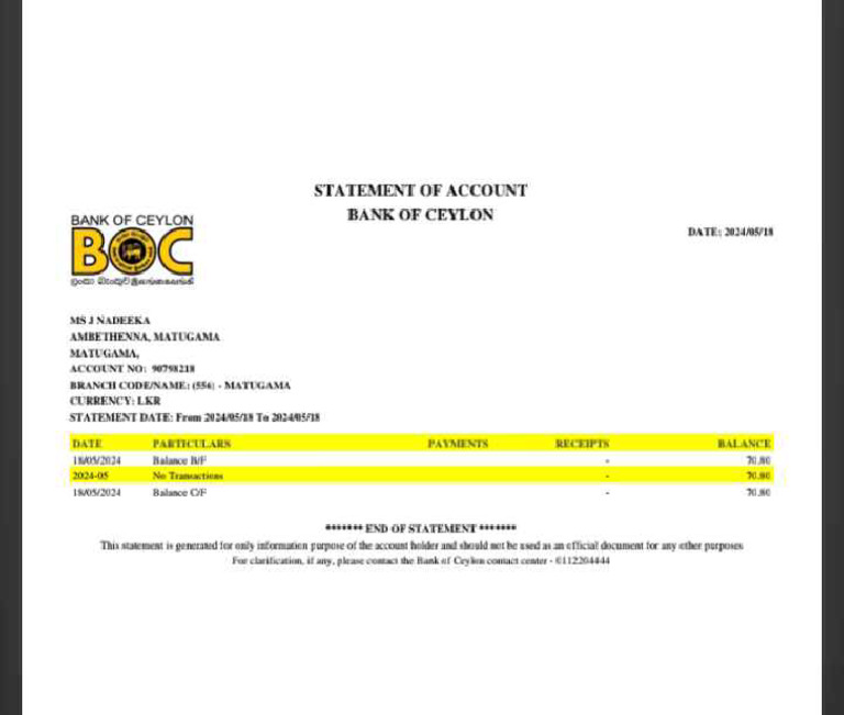 Bank Statement for BOC Customers | PDF