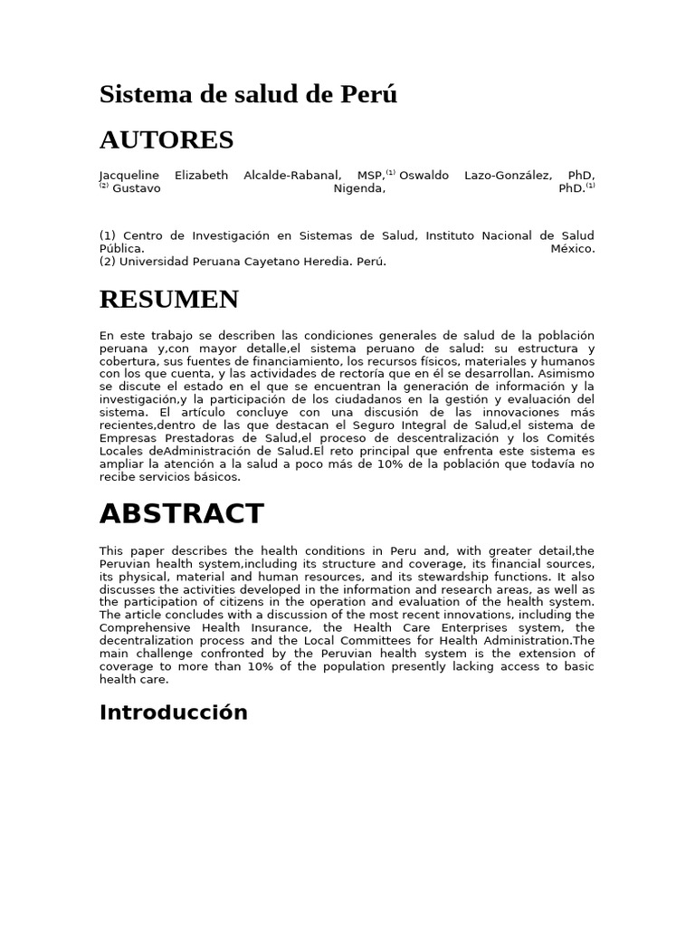 Análisis del Sistema de Salud en Perú | PDF | Perú | Tasa de mortalidad