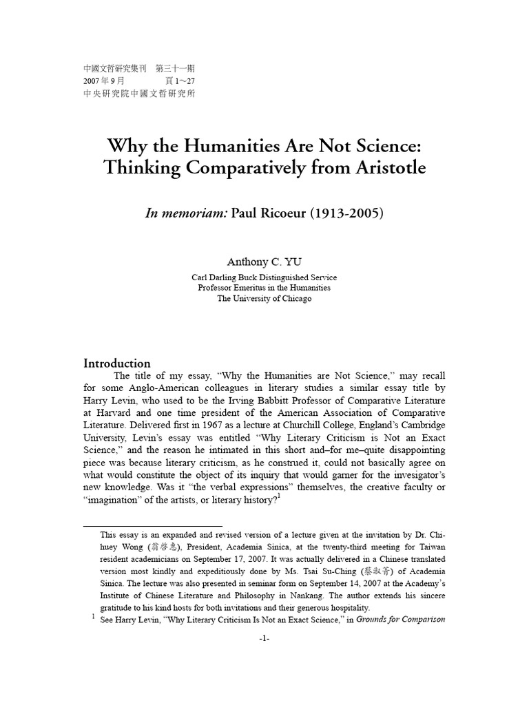 Why The Humanities Are Not Science: Thinking Comparatively From ...