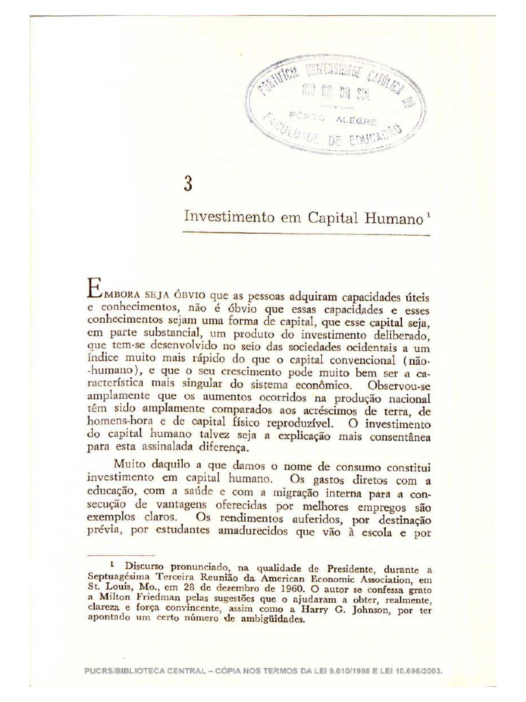 Schultz, TW - O Capital Humano Investimentos em Educação e Pesquisa ...