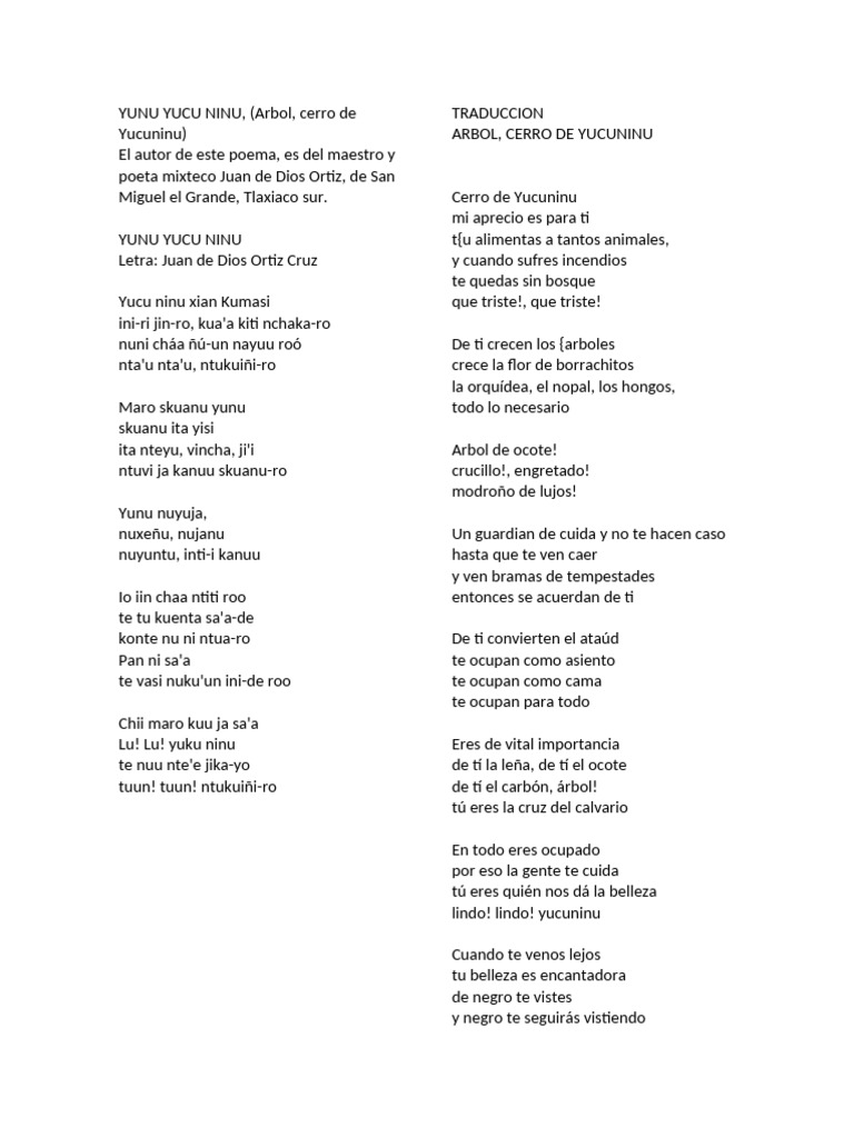 Yunu Yucu Ninu: Poema Mixteco | PDF