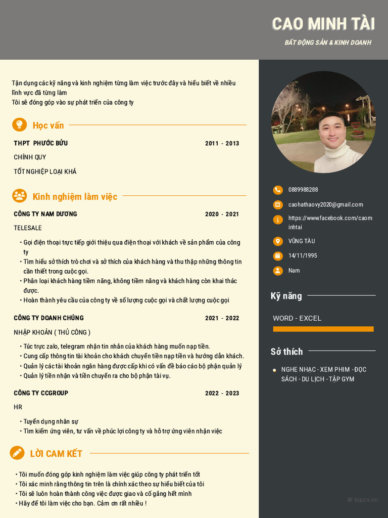 CV CAO MINH TÀI - CV TÀI-TopCV - VN | PDF