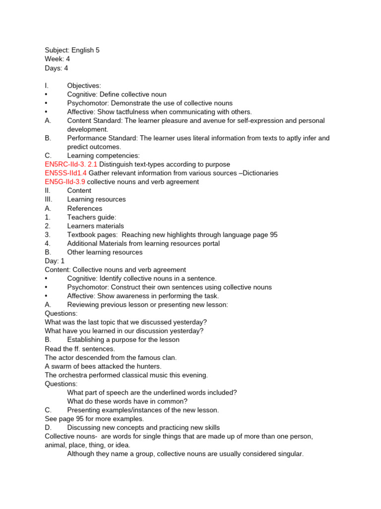 Teaching Collective Nouns in English 5 | PDF | Plural | Grammatical Number