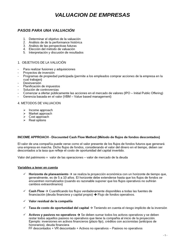 Valuacion de Empresas | PDF | Flujo de caja descontado | Negocios ...