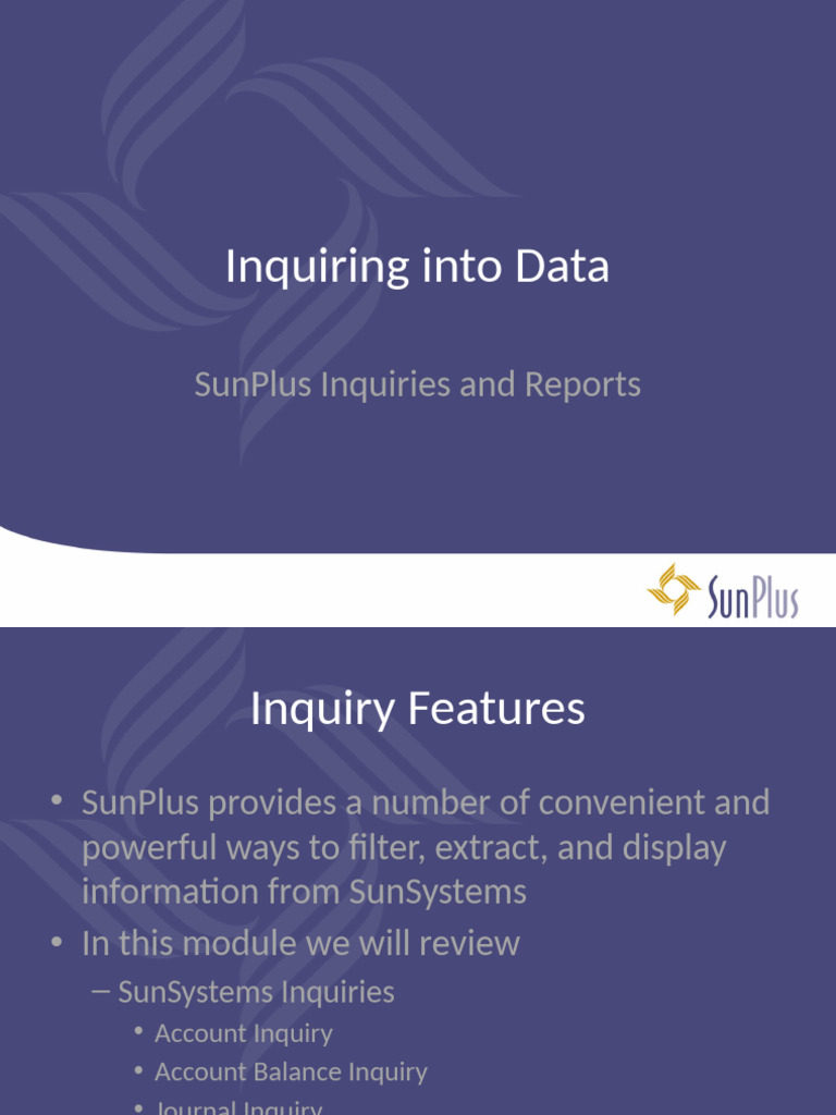 SunPlus Inquiry Features Overview | PDF | Computers