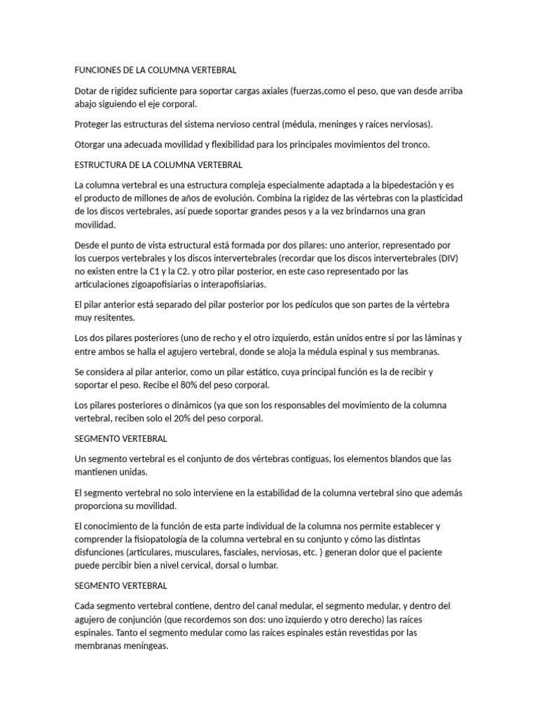 Estructura y Función de la Columna Vertebral | PDF | La columna ...