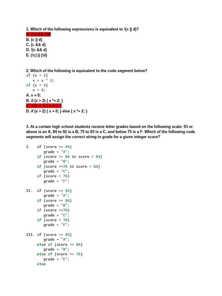 Student Version of Unit 3 Review AP CSA Cici Xie | PDF