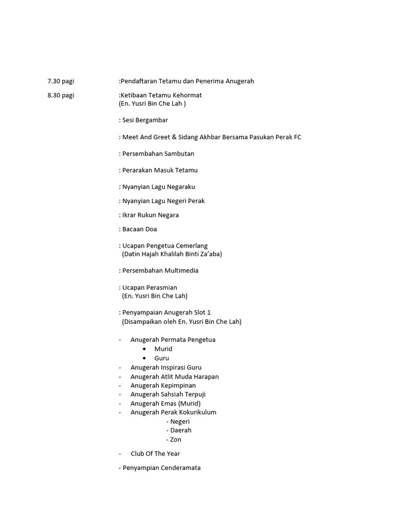 Tentatif Majlis Apresiasi Kokurikulum Dan Hal Ehwal Murid 2023 | PDF