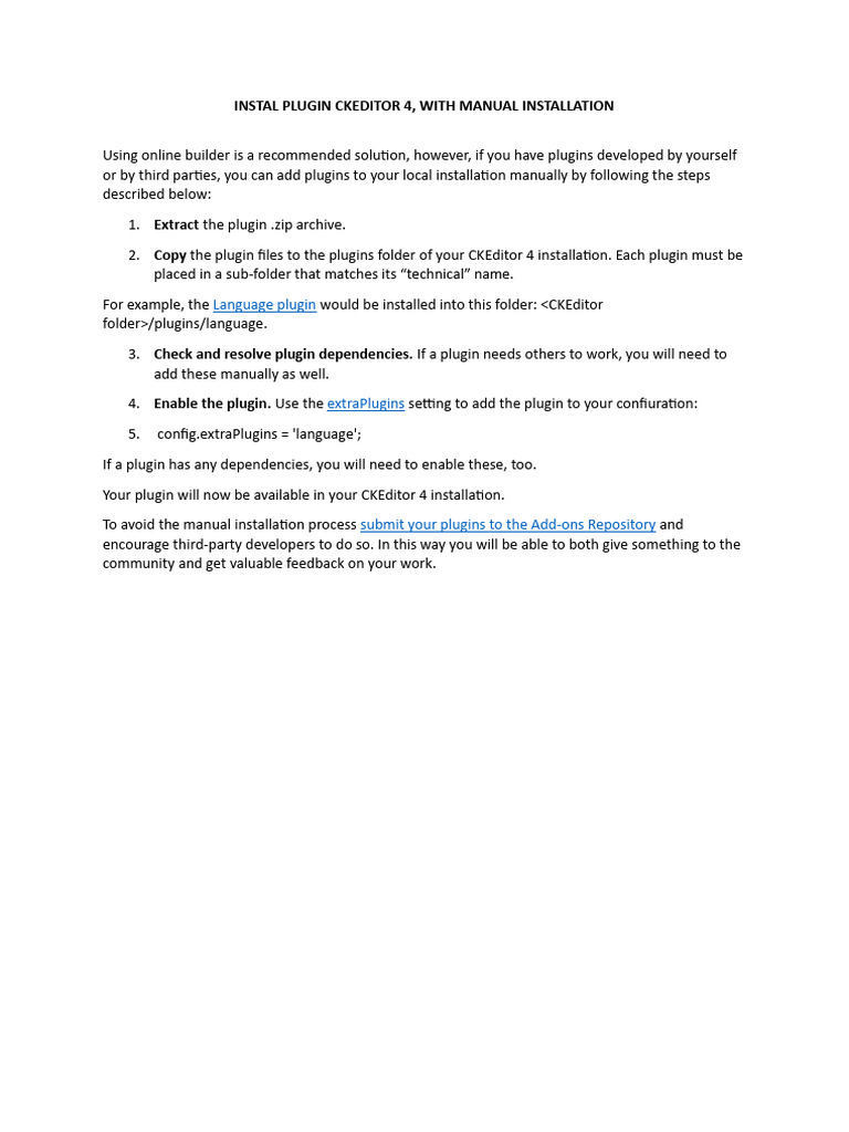 Manual Plugin Installation for CKEditor 4 | PDF