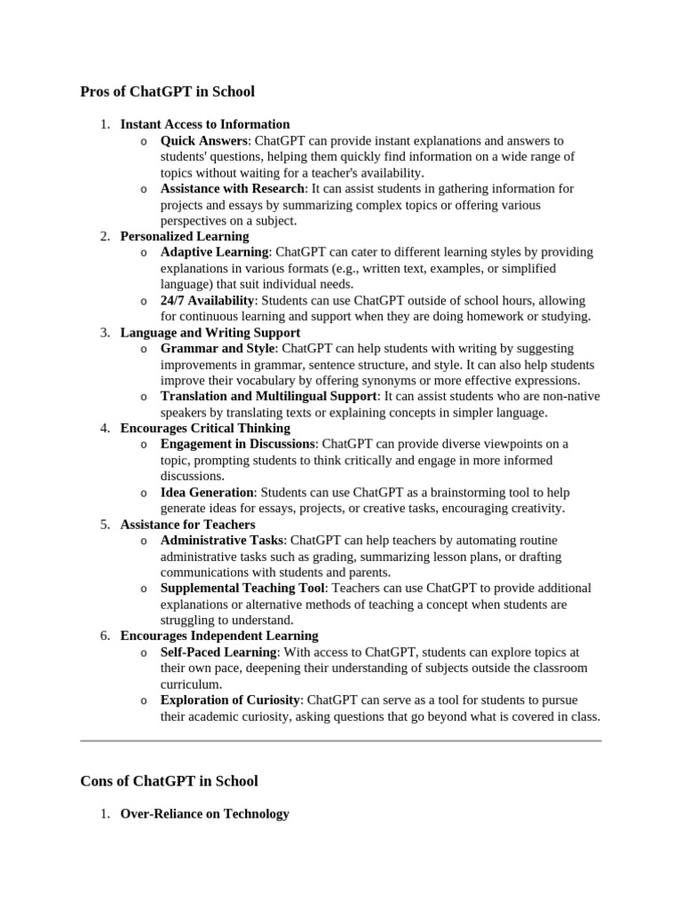Benefits and Drawbacks of ChatGPT in Education | PDF | Teachers ...