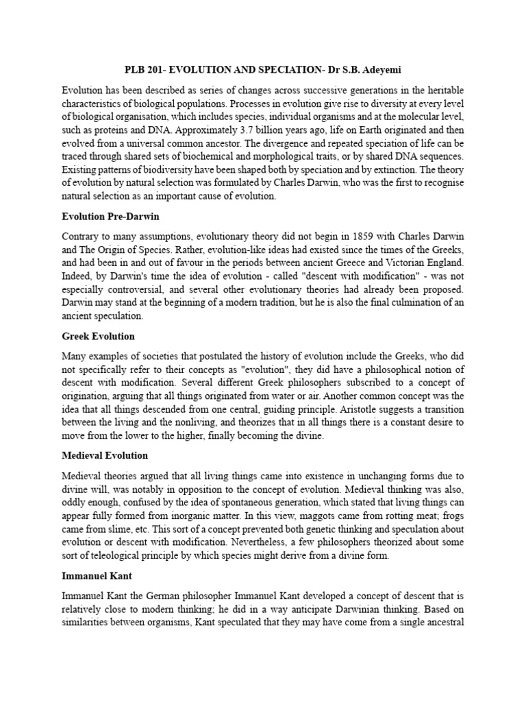 Evolution and Speciation-Plb201 | PDF | Species | Evolution