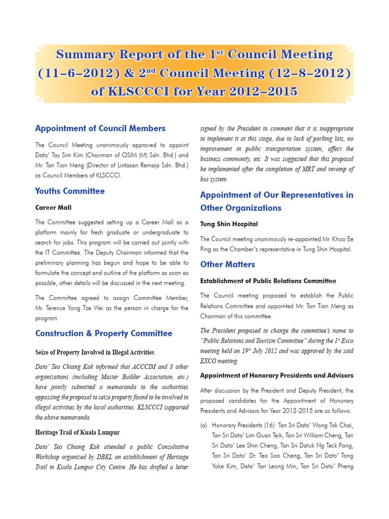 14 Summary Report of The 1st 2nd Council Meeting of KLSCCCI | PDF