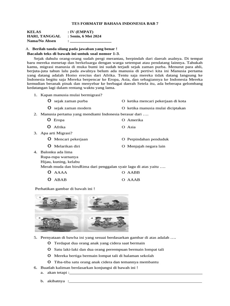 Tes Formatif Bahasa Indonesia Kelas IV | PDF | Kajian Bahasa Asing ...