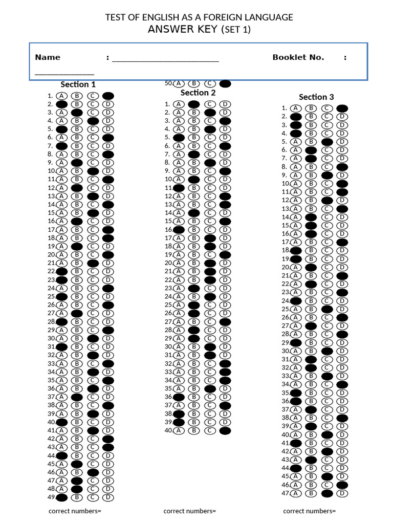 TOEFL Test Answer Key Set 1 | PDF | Standardized Tests