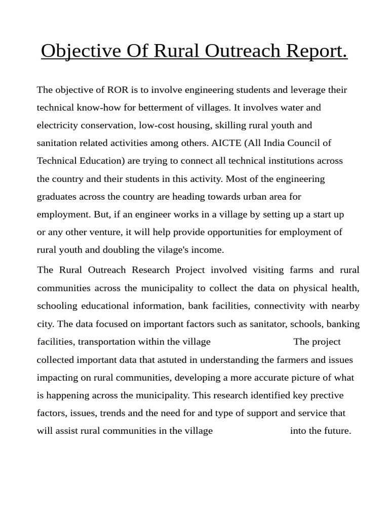 Rural Outreach Report Objectives | PDF