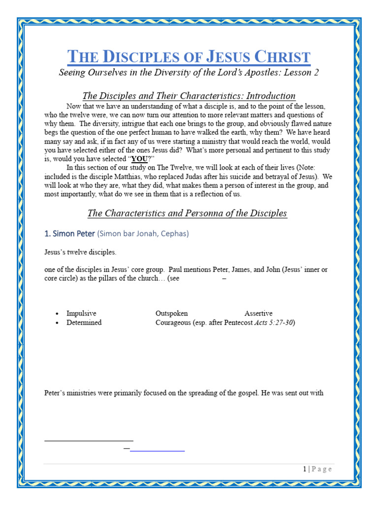 Disciples of The Lord Lesson 2 Characteristics | PDF | Jesus | John The ...