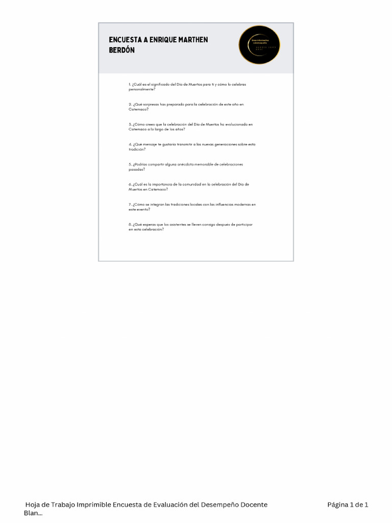Hoja de Trabajo Imprimible Encuesta de Evaluación Del Desempeño Docente ...