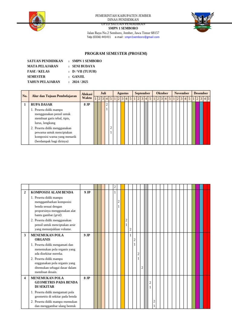Prosem 1 Seni Rupa Kelas Vii Kumer | PDF