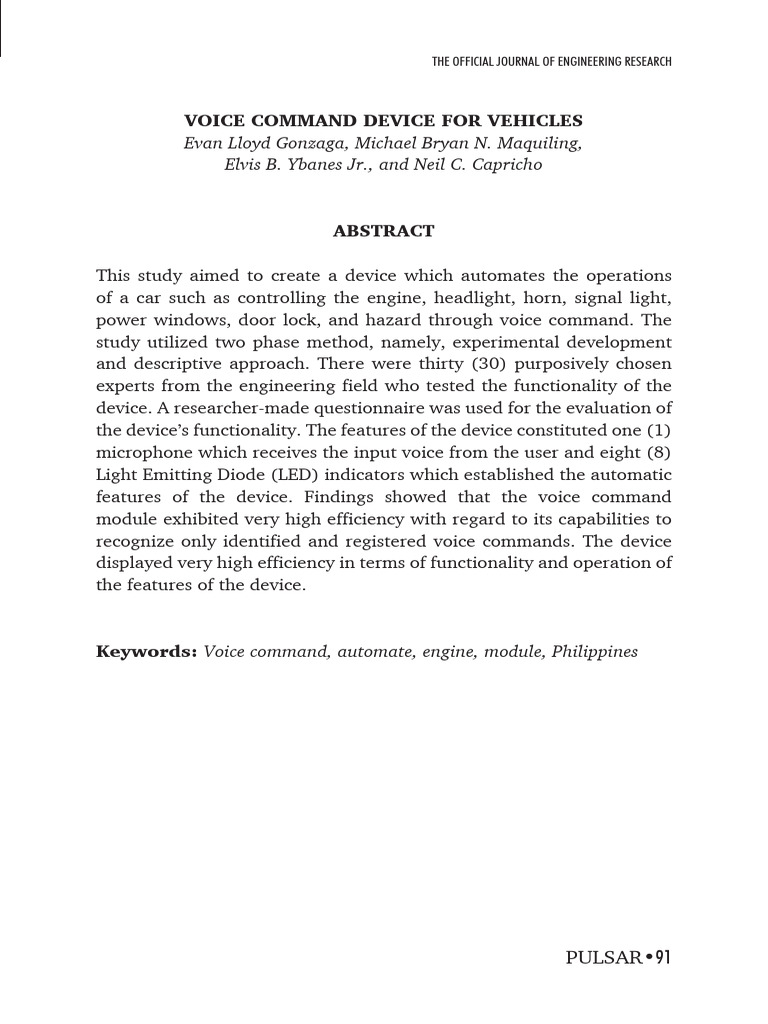 Voice Command Device For Vehicles | PDF | P Value | Speech Recognition