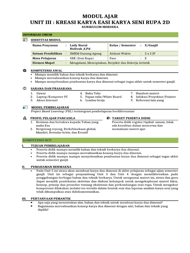 Unit 3 Modul Ajar Seni Budaya | PDF