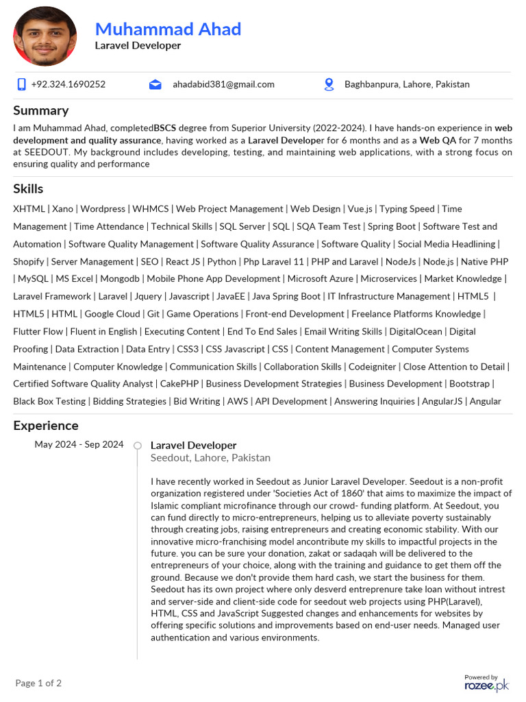 Laravel Developer Profile | PDF | World Wide Web | Internet & Web