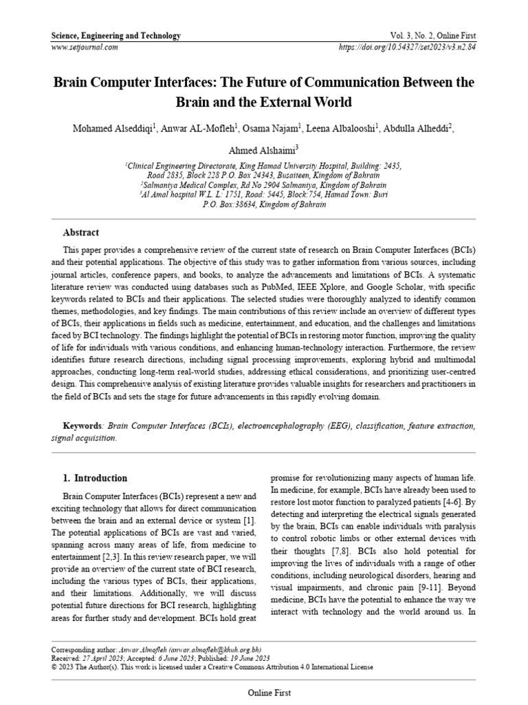 Brain Computer Interfaces The Future of Communicat | PDF ...