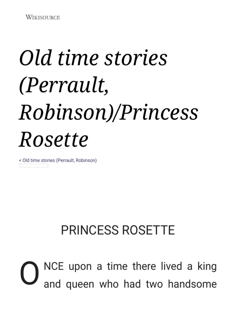 Old Time Stories (Perrault, Robinson) - Princess Rosette - Wikisource, The Free Online Library | PDF