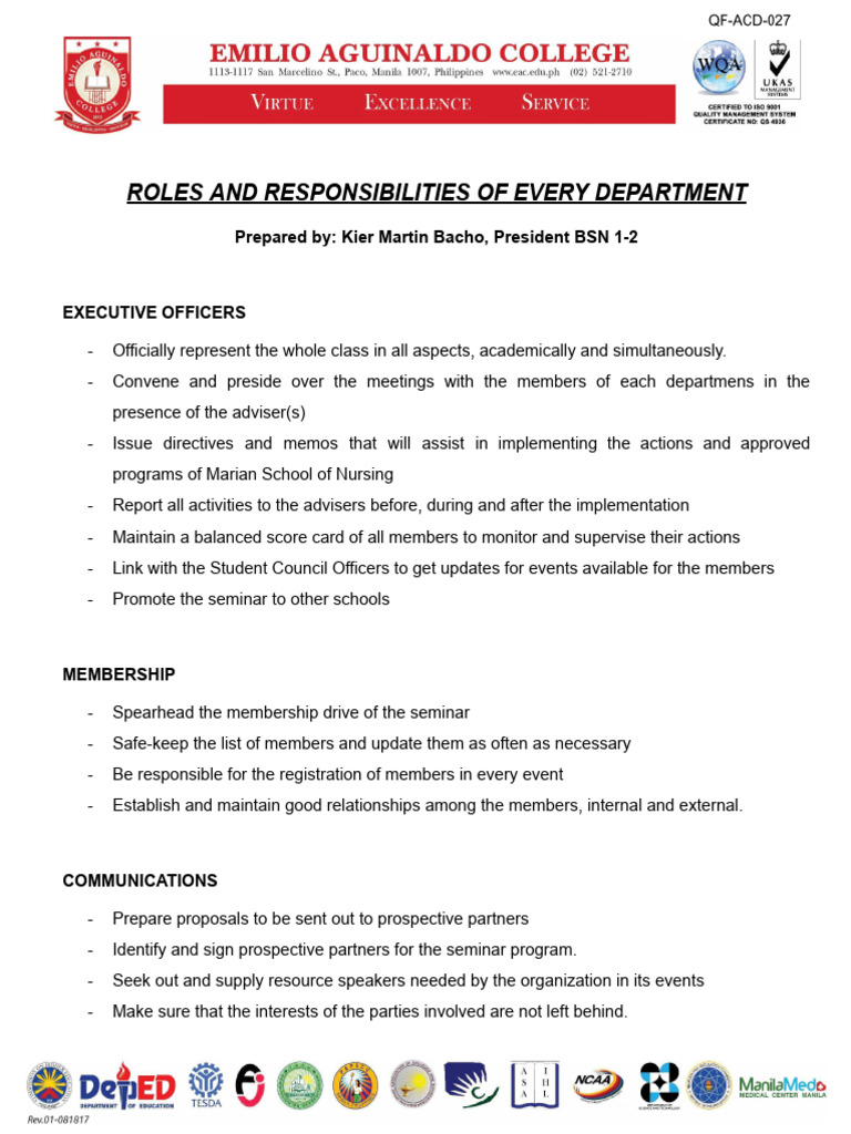 Roles and Responsibilities | PDF | Business