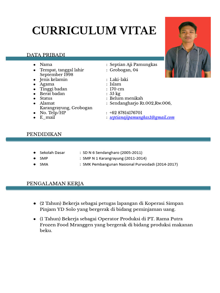 Cv Septian Aji Pamungkas Pdf Memasak Makanan Anggur Kesehatan