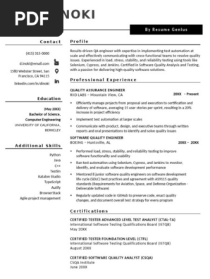 Qa Resume Example Template