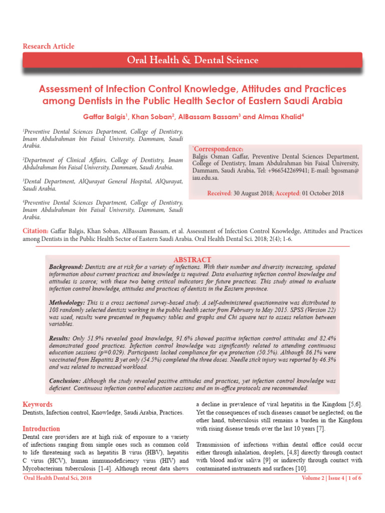 Infection Control Practices in Saudi Dentists | PDF | Hepatitis B ...