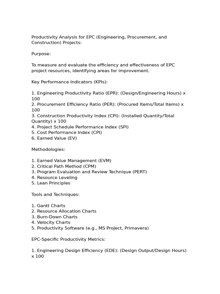 EPC Project Productivity Analysis Guide | PDF