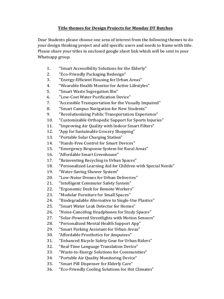 Design Project Themes for Students | PDF | Prosthesis