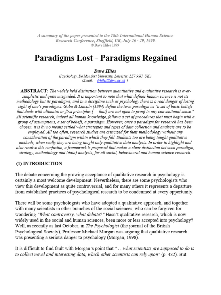 Paradigms Lost Paradigms Regained Pdf Methodology Qualitative