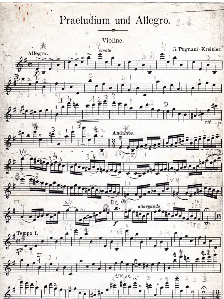 Pugnani Kreisler Praeludium Et Allegro Part Violin Classical Composers Common Practice Period