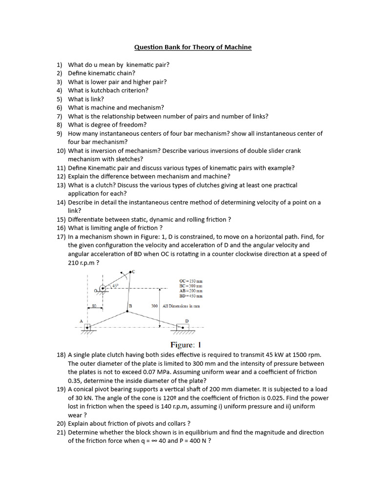 Question Bank For Theory of Machine | PDF | Kinematics | Machines