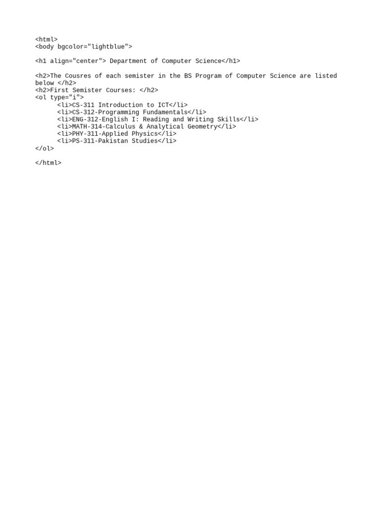 BS Computer Science Course List | PDF | Art