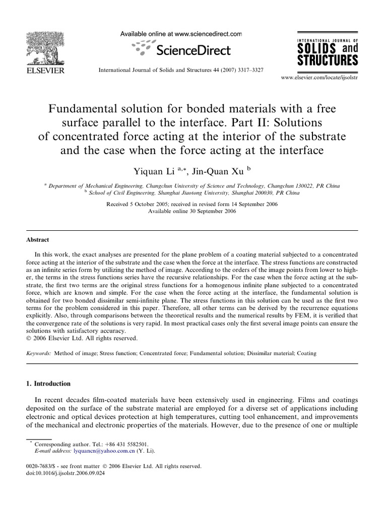 Bonded Material Solutions for Forces | PDF | Dislocation | Stress ...