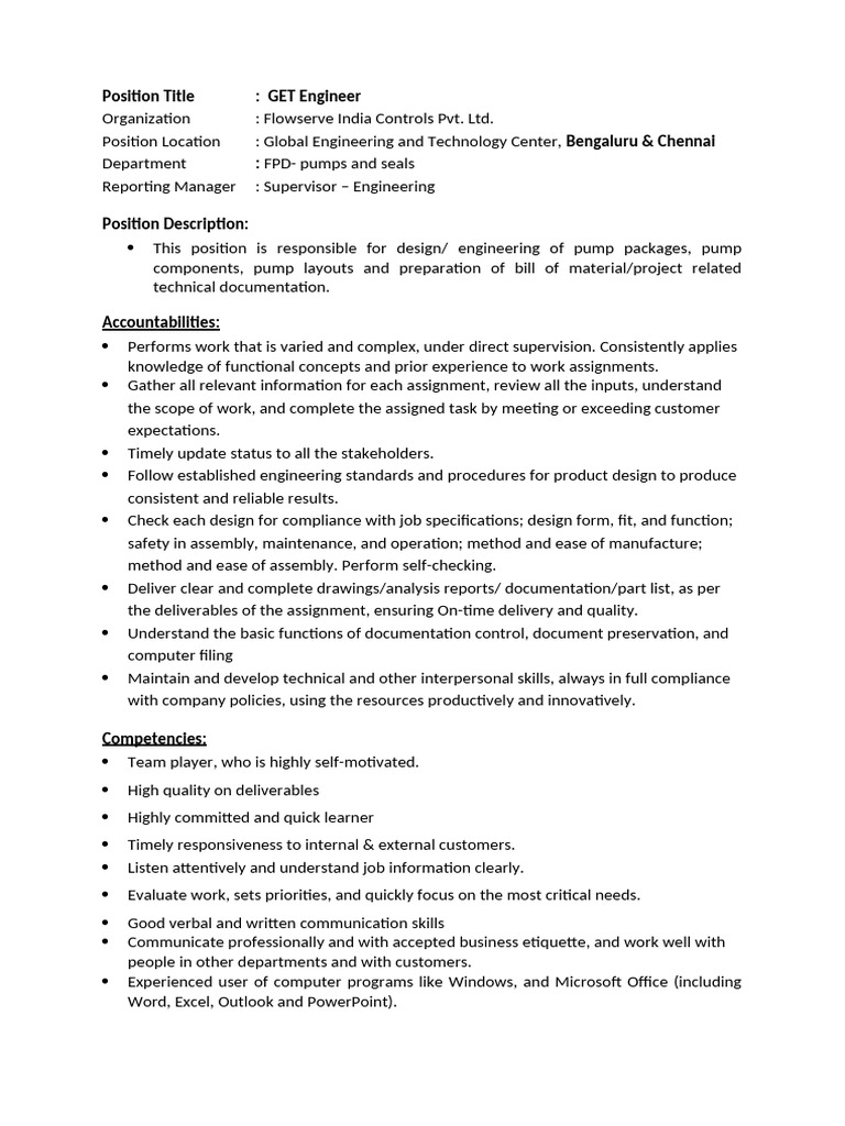 GET Engineer Position at Flowserve | PDF