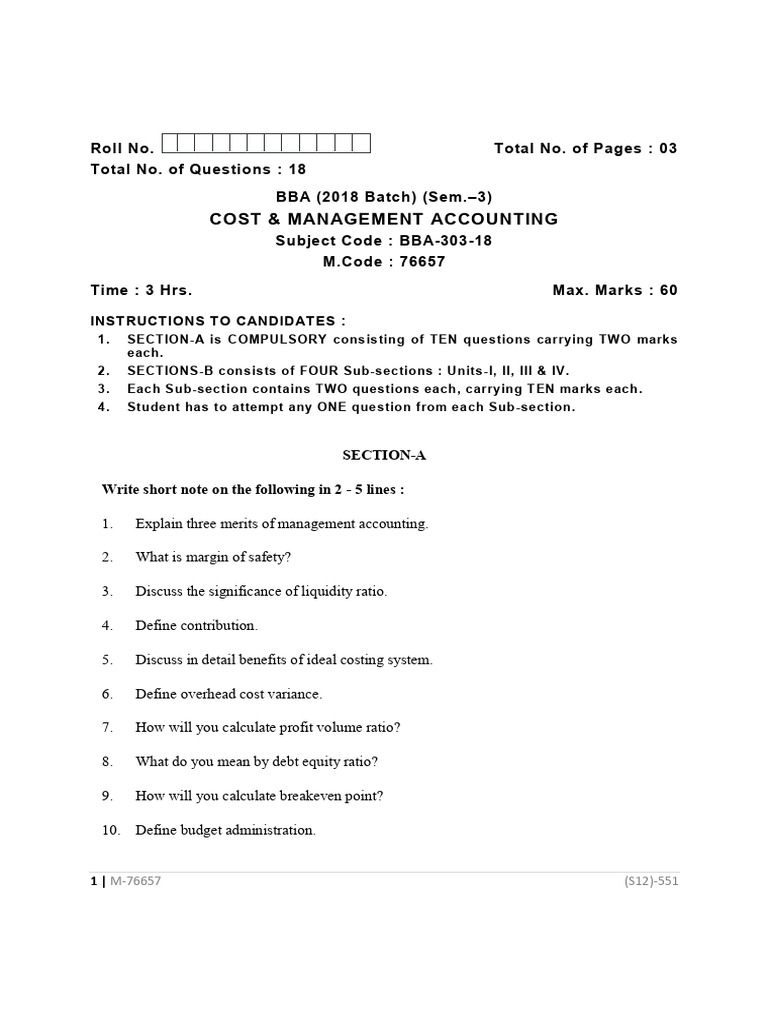 BBA 3rd Sem Cost & Management Accounting | PDF | Cost Accounting ...