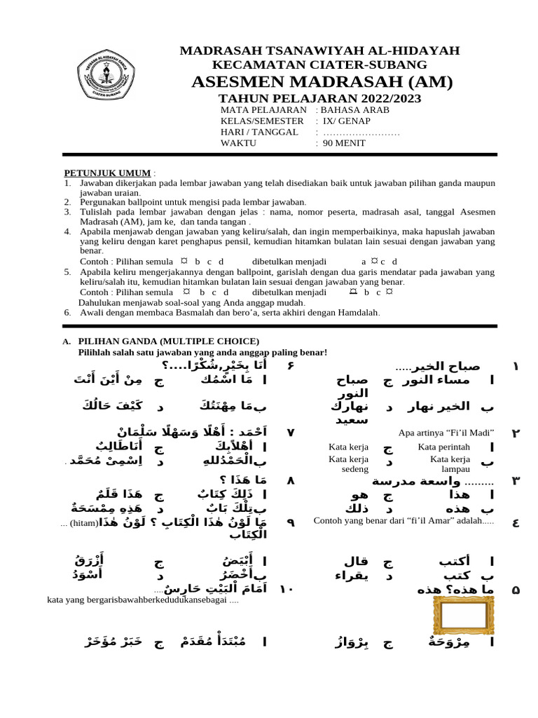 Soal Am Bahasa Arab 2023 | PDF