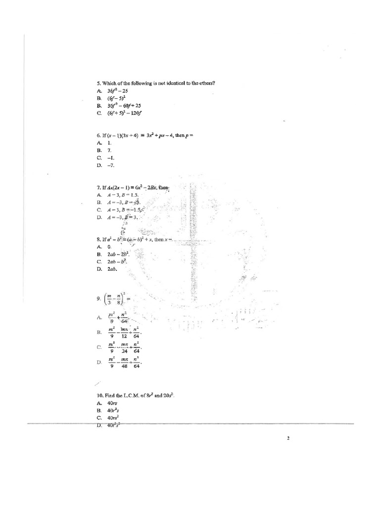 HY F2 Math Mid Term 12-13 02 | PDF
