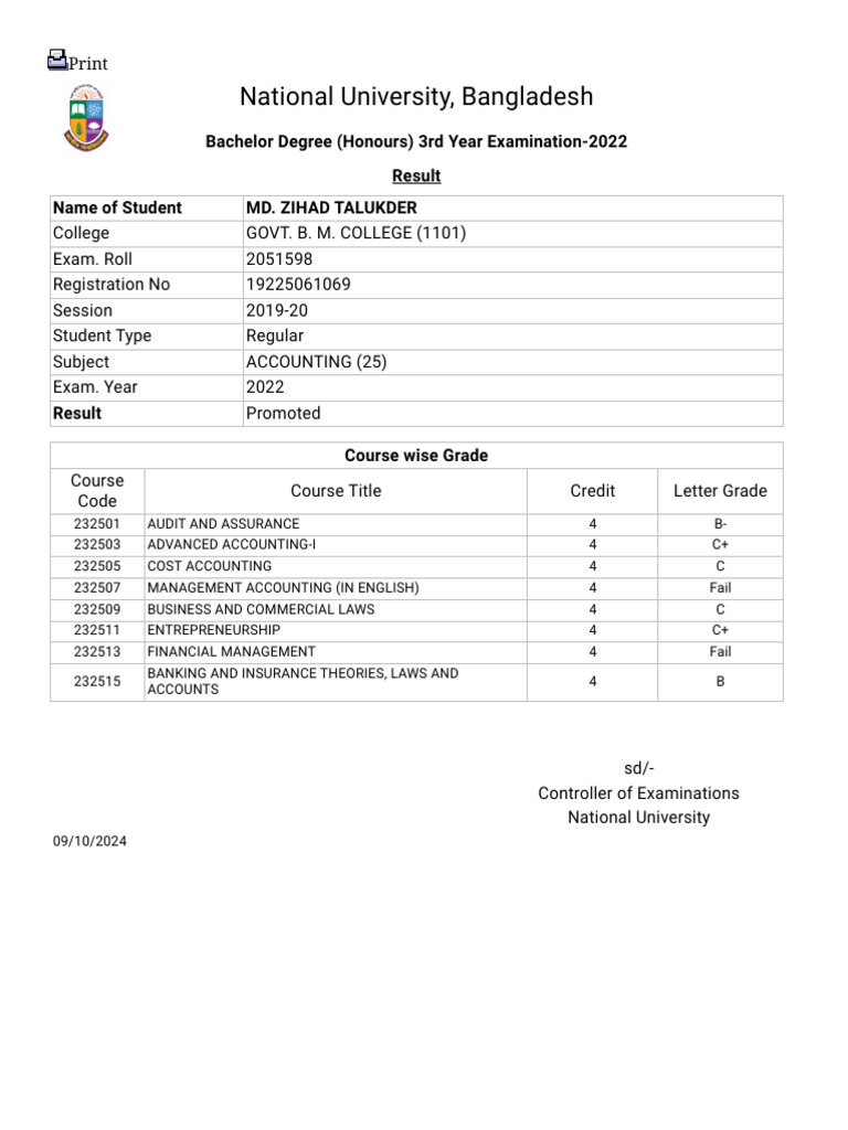 Hon's 3rd Year Result | PDF