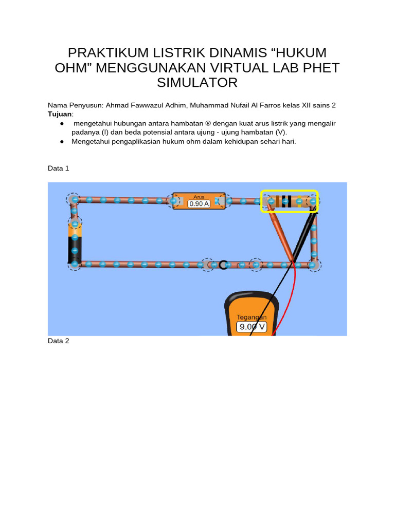 Praktikum Listrik Dinamis "Hukum Ohm" Menggunakan Virtual Lab Phet ...